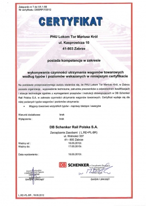 Certyfikat DB Schenker