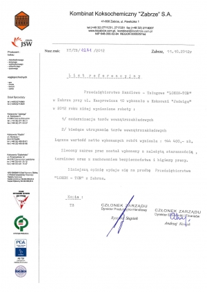 List ref. KOMBINAT KOKSOCHEMICZNY